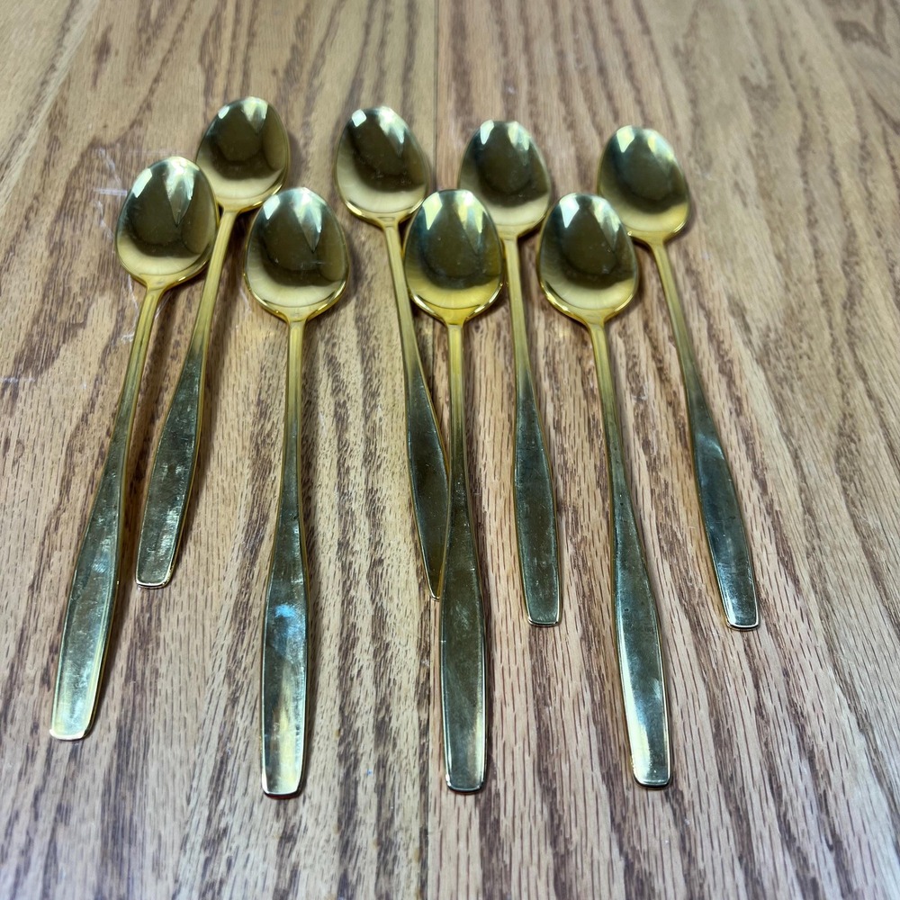 Vintage Rogers Cutlery Gold Tone Teaspoons Set of 8 Stainless USA Flatware - Picture 3 of 8